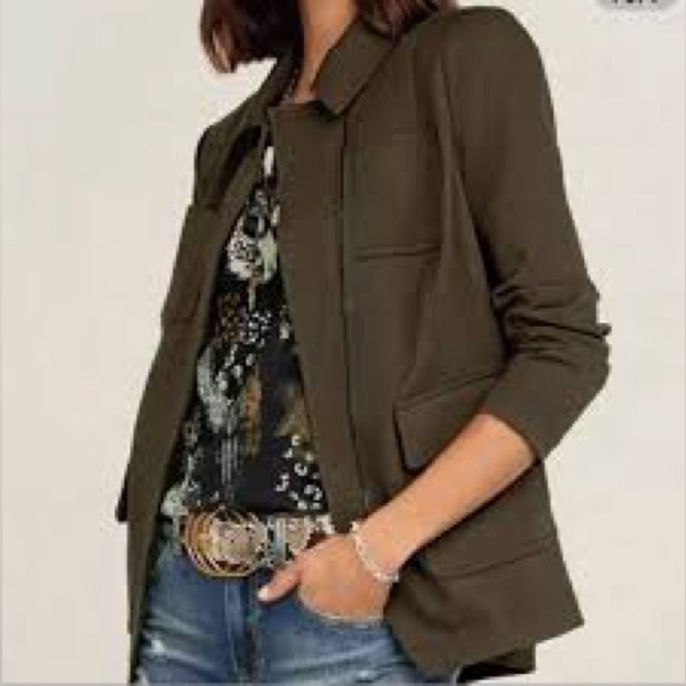 Cabi The Academy Blazer olive green asymmetrical zipper women's size small